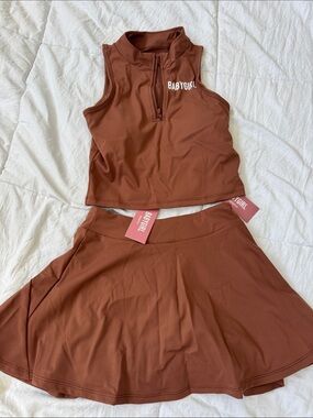 Women's Rust Brown Zip Tank and Skirt Set